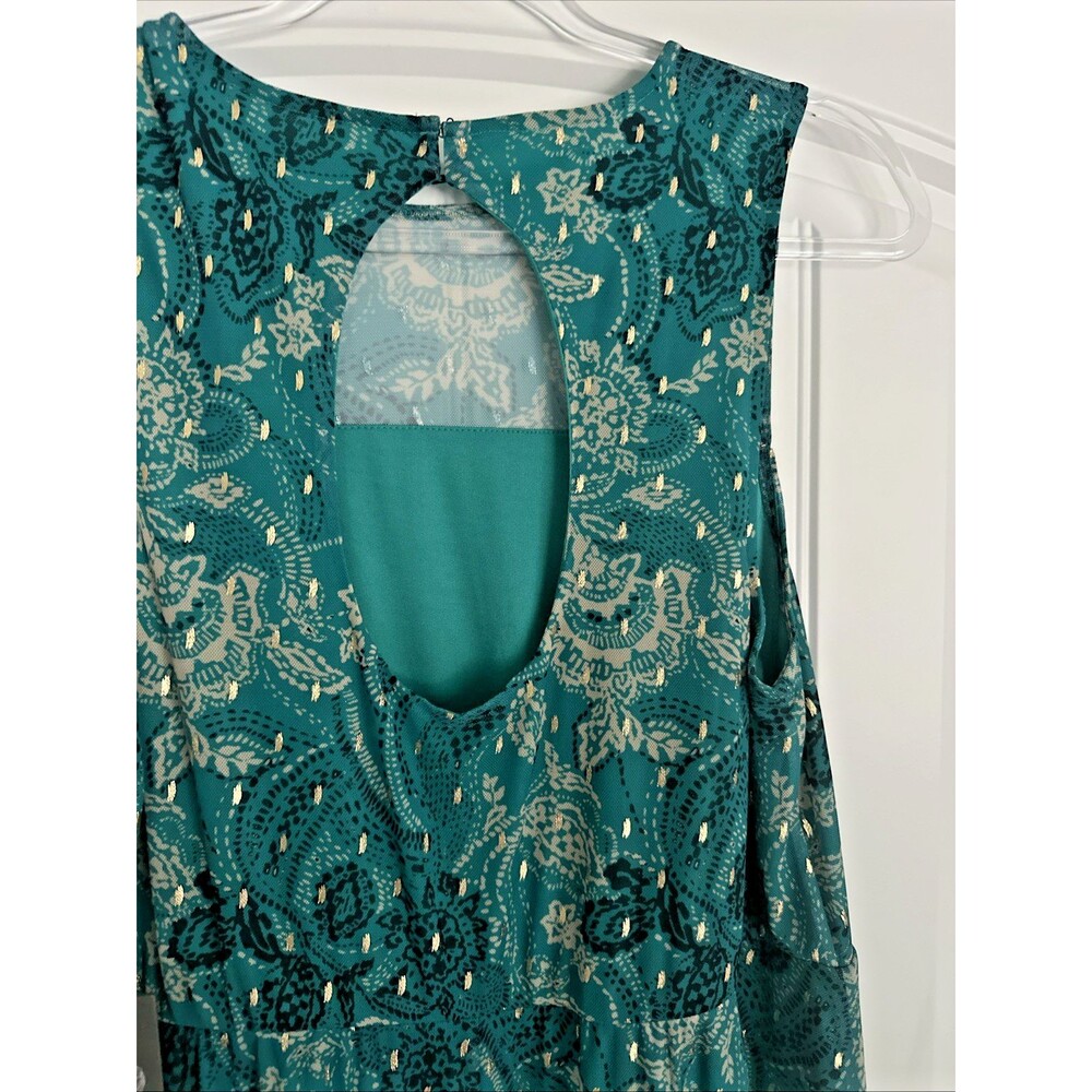 Vince Camuto Women's Printed Metallic Pock Neck Maxi Dress Cool Lapis Green S - Picture 9 of 10